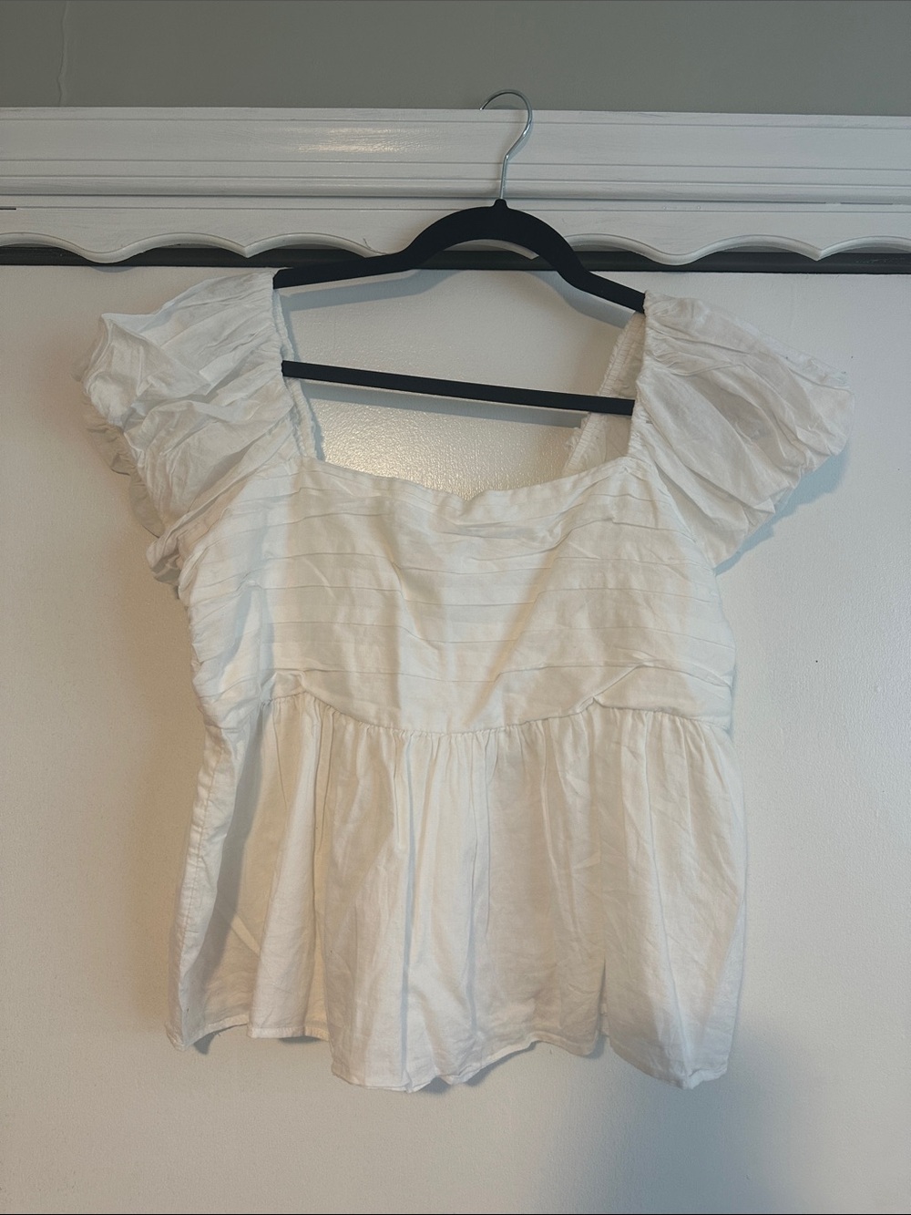 Abercrombie White Square-Neck Puff Sleeve Peplum Blouse